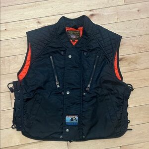 Vanson Men's Biker Vest in Black with Orange Highlights